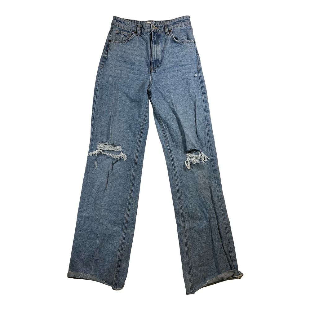 Zara High Waisted Wide Leg Distressed Ripped Jeans Light Wash Size 4‎ 26